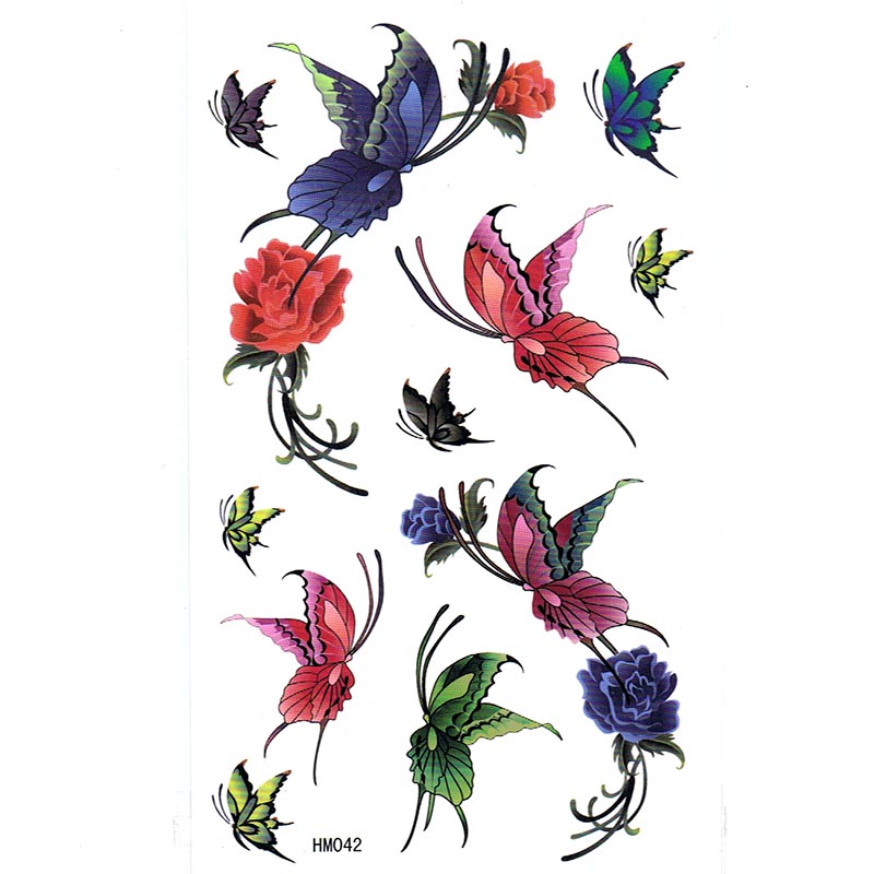 HM042waterproof temporary rose flower butterfly tattoo sticker