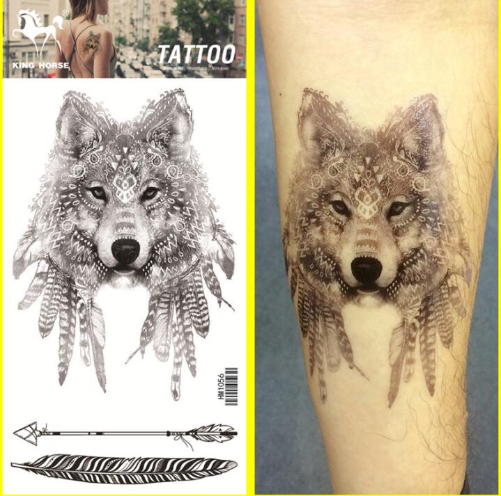 HM1056 New fashion wolf men arm fake tattoo sticker waterproof leg tattoos