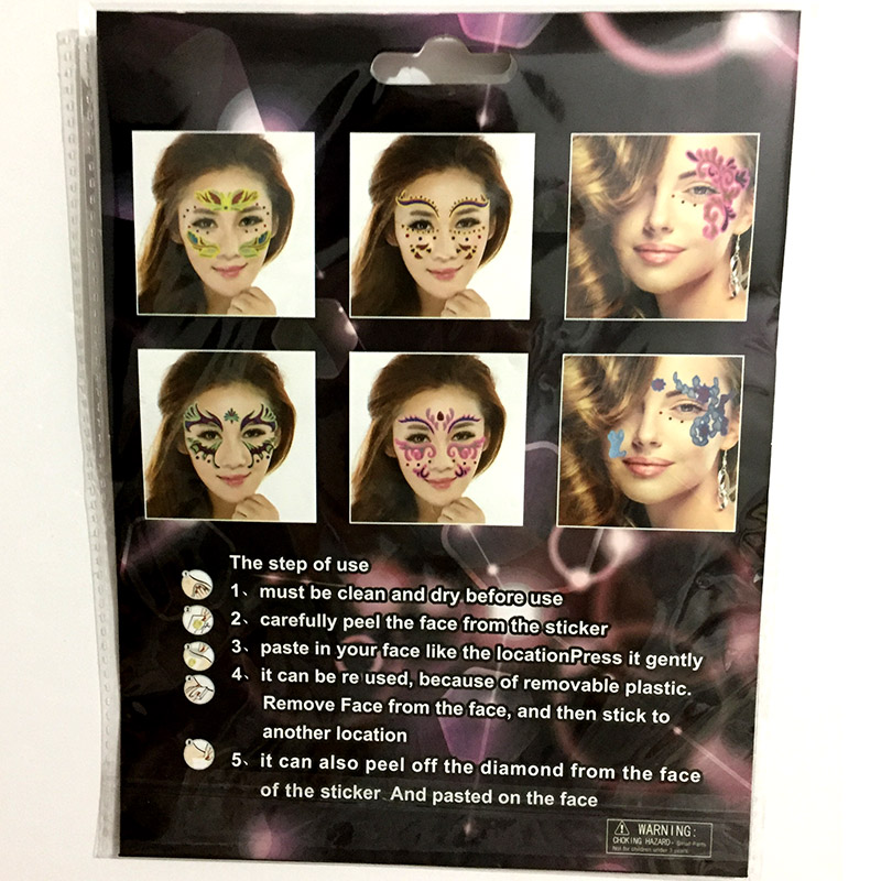 FST001 Glittle face decoration sticker for adult people