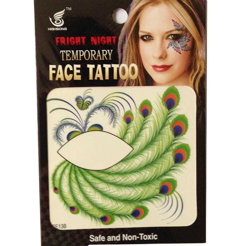 HSE013 HSE11 8X8cm Night party fashion green peacook feather temporary single eye tattoo sticker