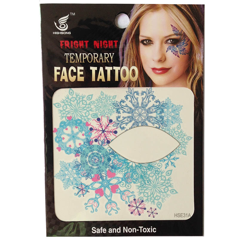 HSE31 8x8cm fright night temporary face tattoo blue snowflake eye tattoo sticker