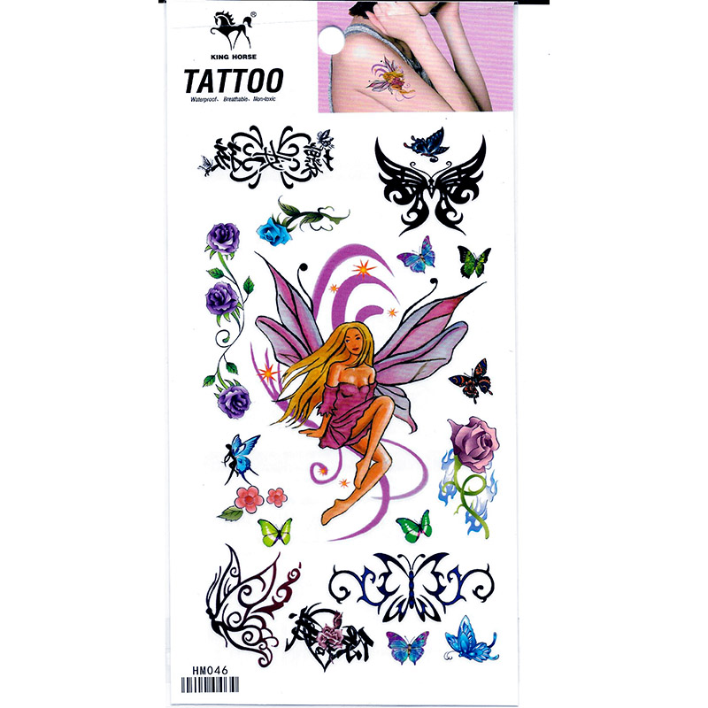 King horse Fashion horse brand HM046 Tempoary waterproof Angel flower butterfly tattoo stickers