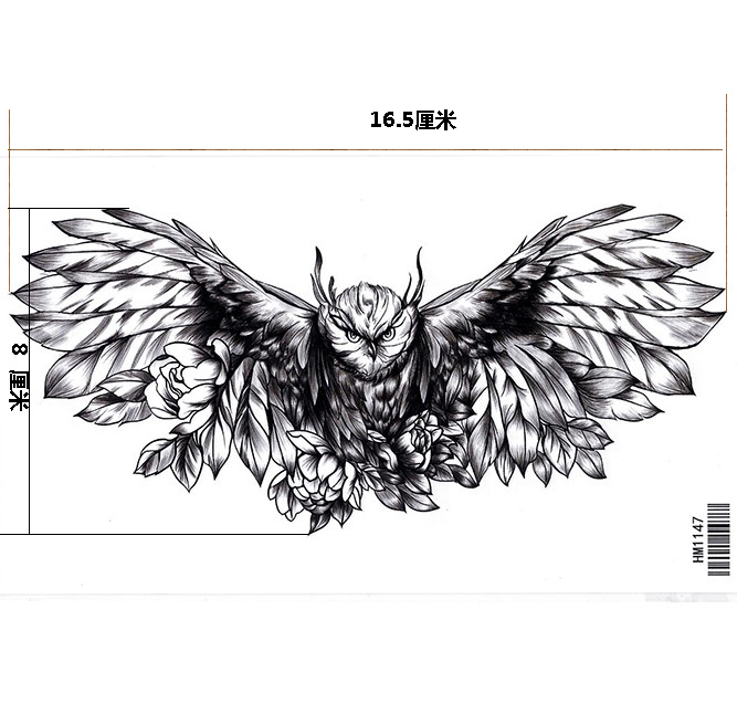 HM1147 Waterproof temporary eagle back tattoo sticker ladys waterprint fake tattoo sticker