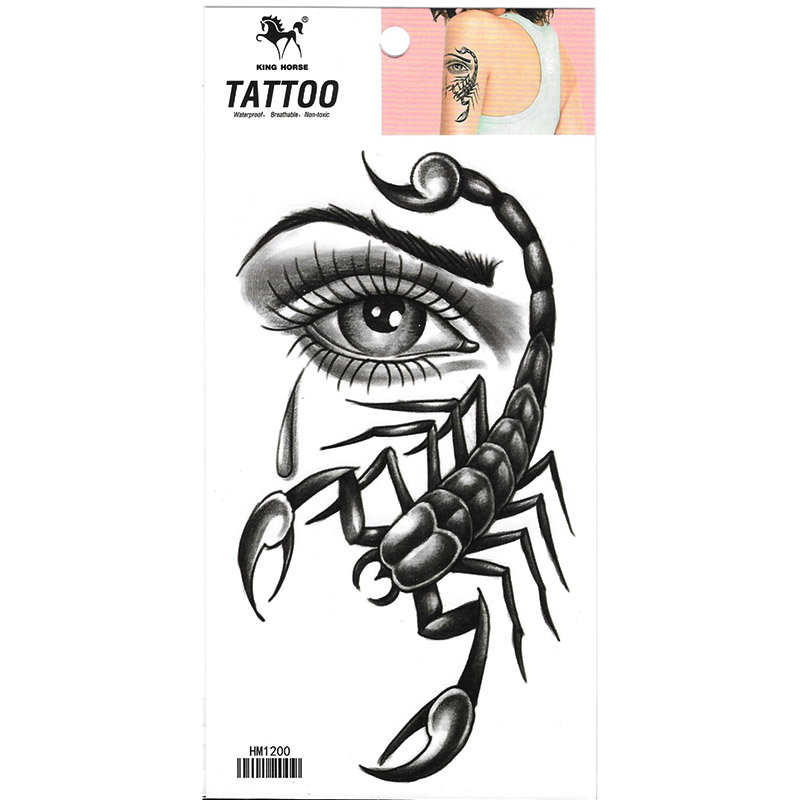 HM1200 Big scorpion with eye dark grey men body art tattoo sticker