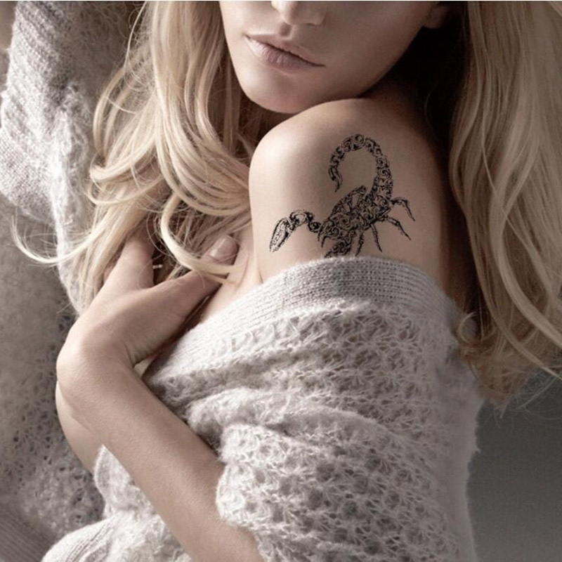 HM125 Black color Scorpion flower tattoo sticker