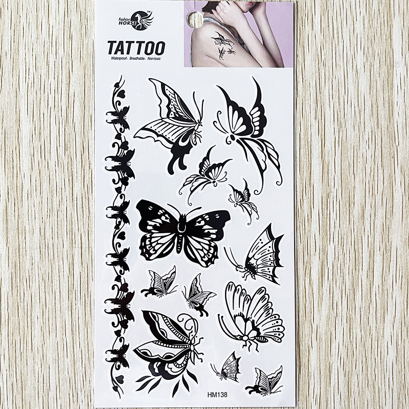 HM138 Black butterfly temporary body art tattoo sticker