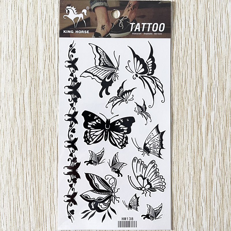 HM138 Black butterfly temporary body art tattoo sticker