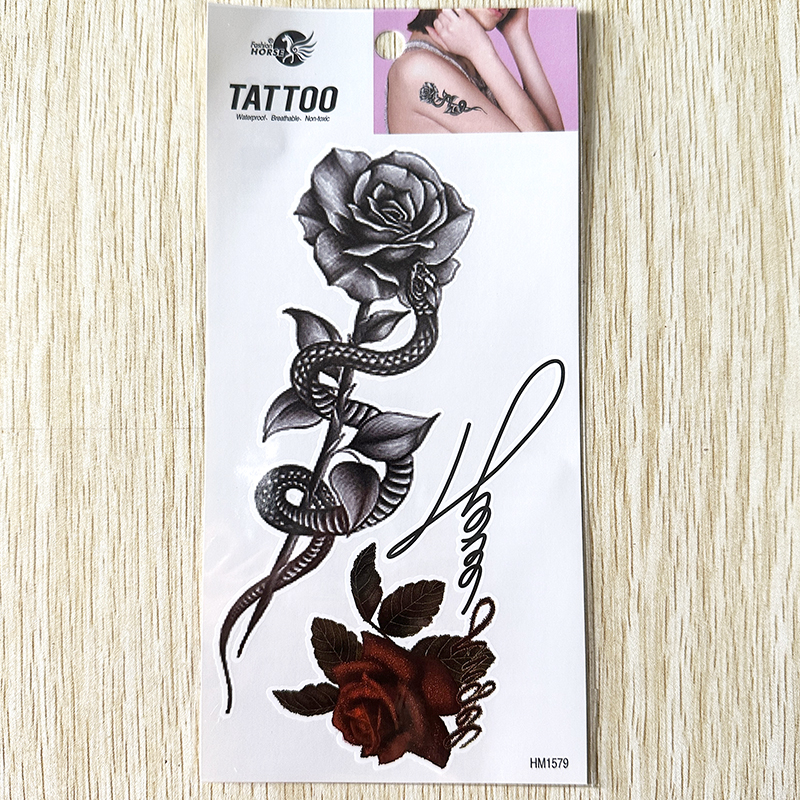 HM1579 tempoary rose snake tattoo sticker