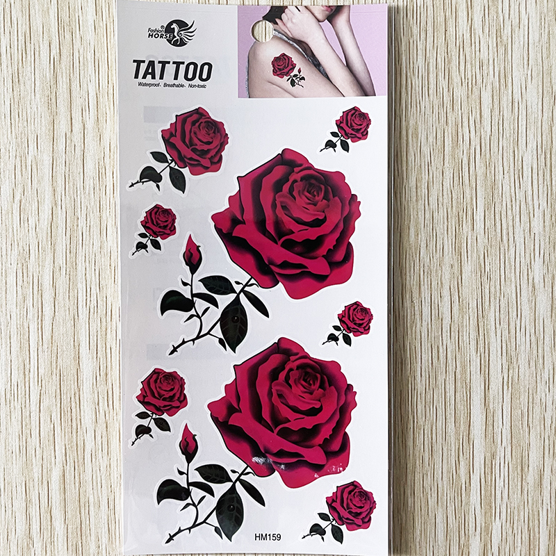HM159 Mini and big red rose flower temporary tattoo sticker for girl