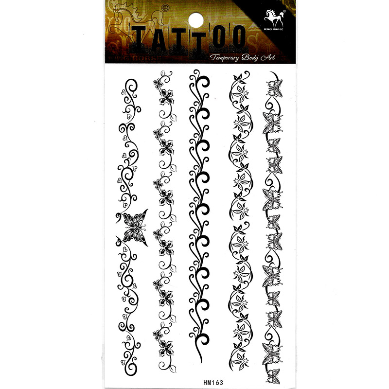 HM163 flower butterfly black color temporary fake Bracelet tattoo sticker