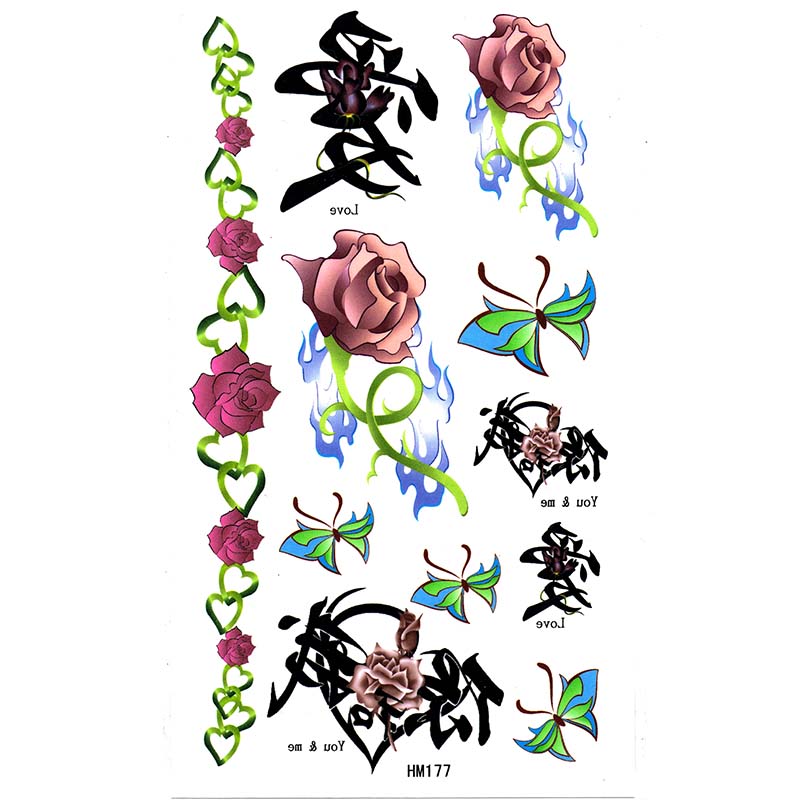 HM177 Waterproof Love flower butterfly temporary tattoo sticker for girl