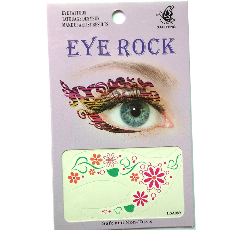 HSA089 green leaf red flower waterproof temporary eye tatttoo sticker